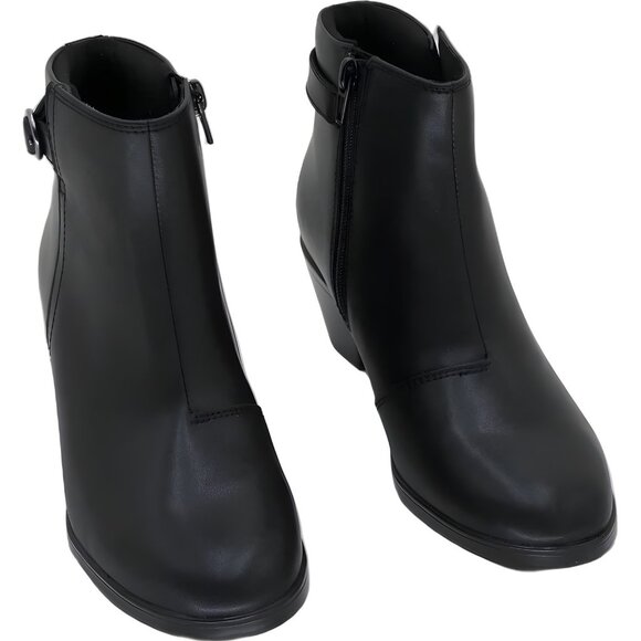 Clarks Charlten Gema Leather Block Heel Ankle Bootie Black Women's US 5.5M - Picture 1 of 6